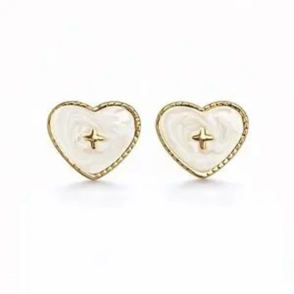 Gold and Cream Heart Earrings